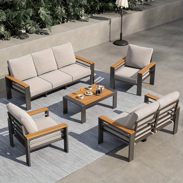 product-fancy-6f0bf17c-8fc9-4361-8831-7224e6edbf84 Aluminum Outdoor Patio Furniture Set with Upgraded Cushions And Armrests, Perfect for Backyard, Garden And Poolside Relaxation