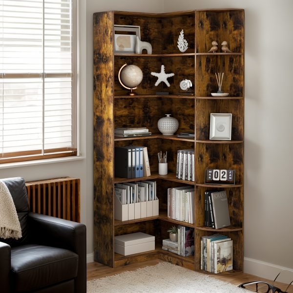 product-fancy-6f154576-62fb-4a90-8eee-2dcbd0f12972 Contemporary 71-Inch Tall Bookshelf, a Standalone Corner Unit, Finished in an Elegant White, Offers 6 Levels of Storage with a Complete Backsplash, Ideal for Enhancing The Functional Aesthetics of Your Living Room, Bedroom, And Office
