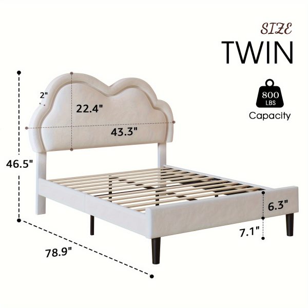 product-fancy-6f2c44d7-f59a-477d-be84-0d3044c61eaa LUXOAK LED Velvet Platform Bed Featuring an Adjustable Cloud Headboard - No Box Spring Needed, Easy Assembly
