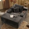 67" Oversized Boneless Lounge Chaise - Corduroy/Plush Fabric/Teddy Fleece Floor Couch with Pillows And Armrests | Deep Seat Single Sofa Bed with High Density Sponge Cushion | U Sleeper Couch for Living Room, Apartment, Bedroom | No Assembly Required
