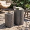 Modern Sculptural Mgo Outdoor Side Table, Grey Faux Wood And Stone Cylinder Nesting Table Set, Weather-Proof Concrete Garden Stool for Patio Living Room