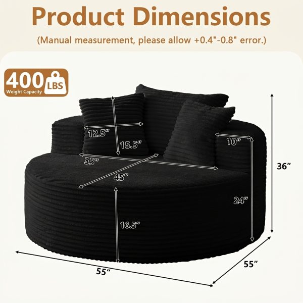 product-fancy-6f47f8cd-e56b-4f6c-936f-37c7215f0551 55" Oversized Round Lounge Chair, Fabric Corduroy Deep Seat Cloud Sofa Chair, No Assembly Required | Upholstered Comfort Reading Recliner for Living Room, Bedroom, And Movie Viewing Room.