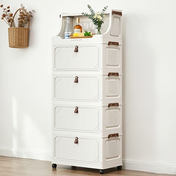 product-fancy-6f4d5da5-9d84-49ce-9f64-226998ed1dd0 6/5/4/3-Tier Small Apartment Suitable for bar Cabinet, for bar Furniture Set Combination, Cream Foldable Rolling Storage Cabinet, Floor-Standing Stackable Organizer, Top Open Multi-Drawer Unit, Suitable for Bar, Coffee Corner, Kitchen, Living Room
