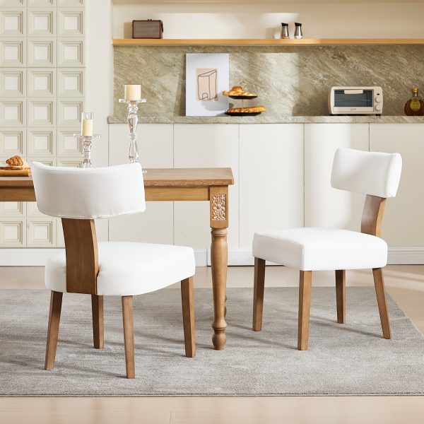 DMKAI Set Of 2 Farmhouse Rustic Dining Chairs - White Upholstered Low-Back Backrest, Natural Wood Frame with Hand-Carved Accents, Sturdy Tapered Legs for Dining Room & Kitchen