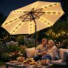 [Christmas & Halloween] Deluxe 32 LED Lighted Patio Umbrella - Navy Blue/Beige/Red/Brown, Solar 10Ft Market Umbrella with Base, Outdoor Table Umbrella with Ventilation, Solar Umbrella with Push Button Tilt/Crank for Garden, Deck, Backyard, Pool, Christmas & Halloween