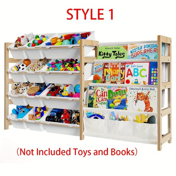 product-fancy-6f78dfb4-26ef-4ef2-a3b1-0766994db1cd 2in 1 Kids Bookshelf And Child Storage Organizer with 12 Bins And 4 Tier Book Shelf for Playroom, Classroom, Nursery Room, Bedroom, Kindergarten, School, Perfect Gift for Christmas, Halloween, Thanksgiving, Easy to Installation, Space Saving