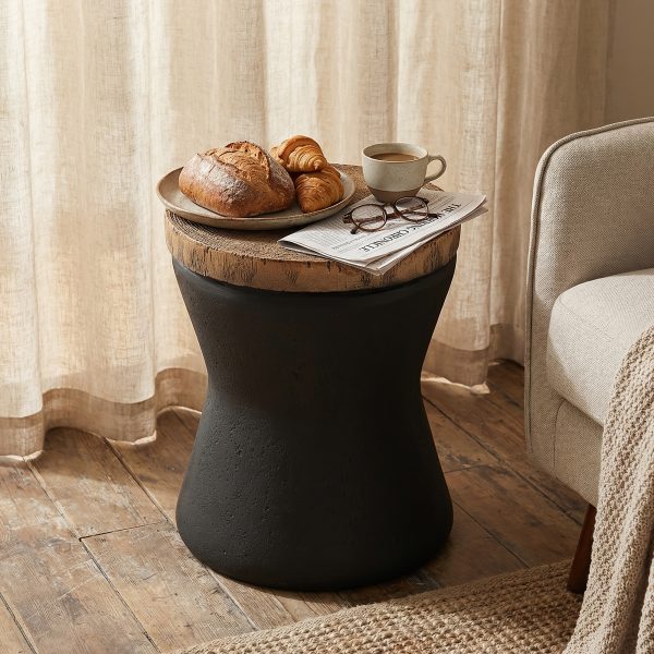 product-fancy-6fef389b-8335-4028-96b5-77c23ec5f6f8 17" Outdoor Indoor Side Table for Patio, Accent Decorative Garden Stool Wooden-Look Top Concrete Table for Room Bedroom, Garden, Backyard