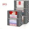 product-fancy-6ff7b8ba-11ee-4f45-aaca-29c9b1de3325 5pcs 23.78gal Large Storage Bags, Clothes Storage Bins Foldable Closet Organizers Storage Containers With Reinforced Handle For Clothing, Blanket, Comforters, Bed Sheets, Pillows And (Gray)