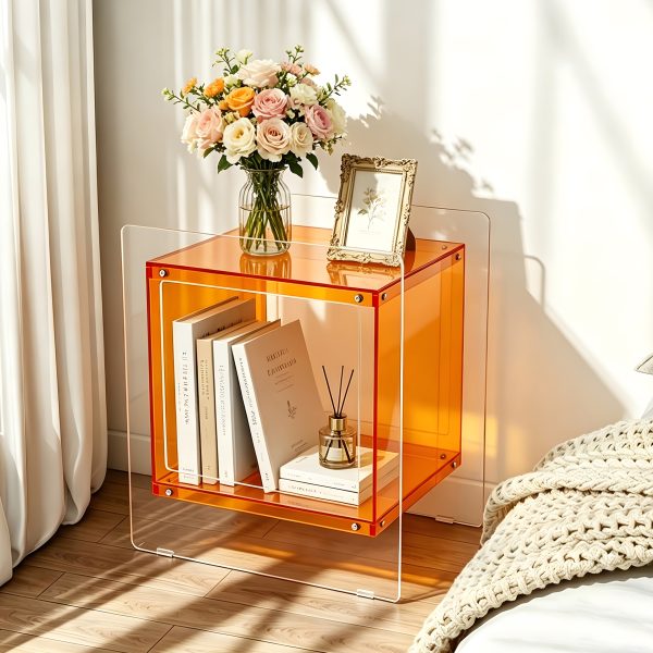 AESOME Modern Clear Acrylic Nightstand with Open Shelf - Portable Bedside Table Suitable for Small Spaces, Multicolor Contemporary Shelf Unit, Assembly Bedside Storage for Bedroom, Bathroom, Office, Living Room, Non-Wood