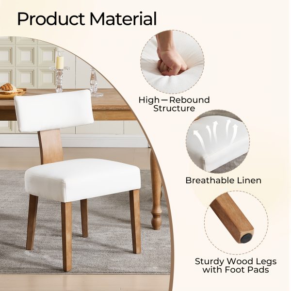 DMKAI Set Of 2 Farmhouse Rustic Dining Chairs - White Upholstered Low-Back Backrest, Natural Wood Frame with Hand-Carved Accents, Sturdy Tapered Legs for Dining Room & Kitchen