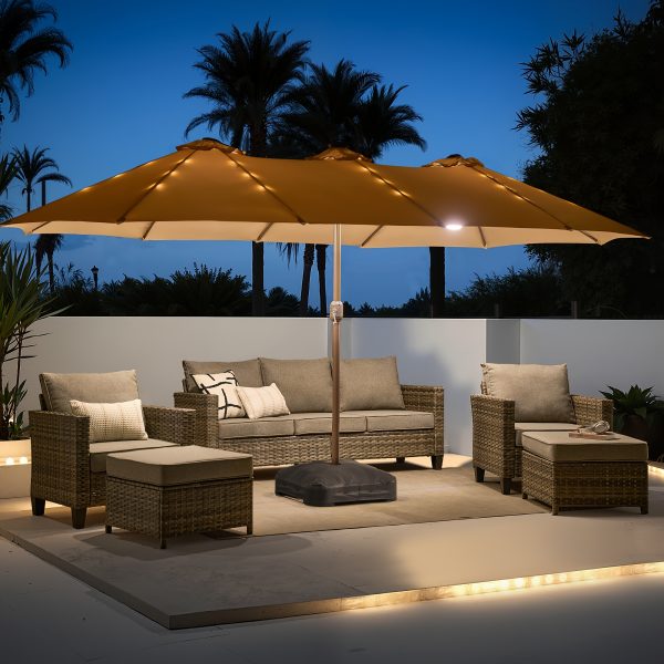product-fancy-703e0209-57d8-4588-b029-1cc53dac4038 15ft Double Sided Patio Umbrella With 36 Solar LED Lights, 8Hr Auto-Illumination, Commercial-Grade Wind-Resistant Steel Frame & Premium Polyester Fabric, Outdoor Oversized Market Table Umbrella - 12 Heavy Duty Ribs (Base Included)