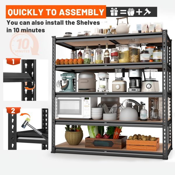 [Heavy Duty Shelving] 72''H Kitchen Standing Rack/Standing Baker'S Rack 2000LBS Garage Shelving 72"H X35.5"W X15.8"D Storage Shelves Heavy Duty Shelving 5 Tier Metal Shelves For Garage Shelves, Adjustable Shelving Unit For Kitchen Basement Pantry Utility Rack Shelf