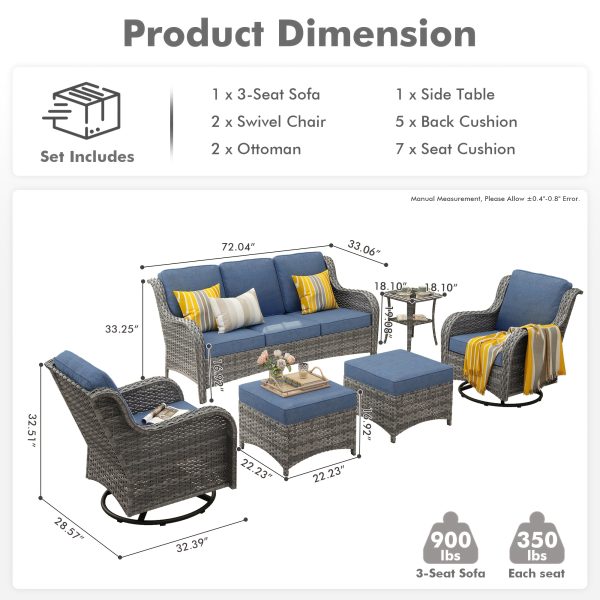 product-fancy-70a092fc-2b94-438f-93ed-ecb1f5f40b1f 6pcs Outdoor Patio Furniture Set with Swivel Rocking Chairs, High Back Outdoor Sectional Sofa Sets with Side Table - Handwoven Rattan Outside Seating Sofa, Weather-Resistant Couch for Garden/Deck/Backyard/Decor