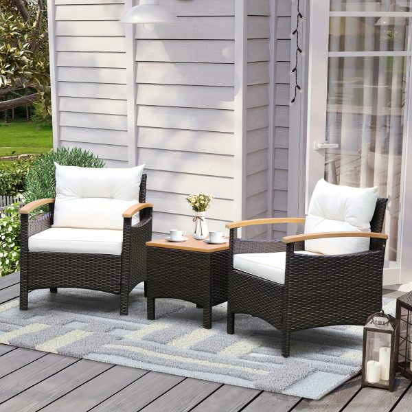 product-fancy-70b024a8-84be-4e9f-8016-c375fbf1f69f 3pcs Patio Rattan Furniture Set Wooden Armrest Table Top Cushioned Deck