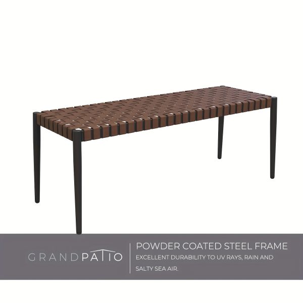 Grand Patio Bench, 2-Seat Leather-Look Wicker Bench with Tapered Legs, Outdoor Bench for Small Front Porch Entryway