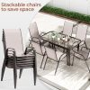 7pcs Outdoor Table And Chairs for 6, Outdoor Dining Set W/Rectangle Glass Table And 6 Patio Textilene Stackable Chairs, Patio Furniture Set W/Umbrella Hole, Umbrella Not Included