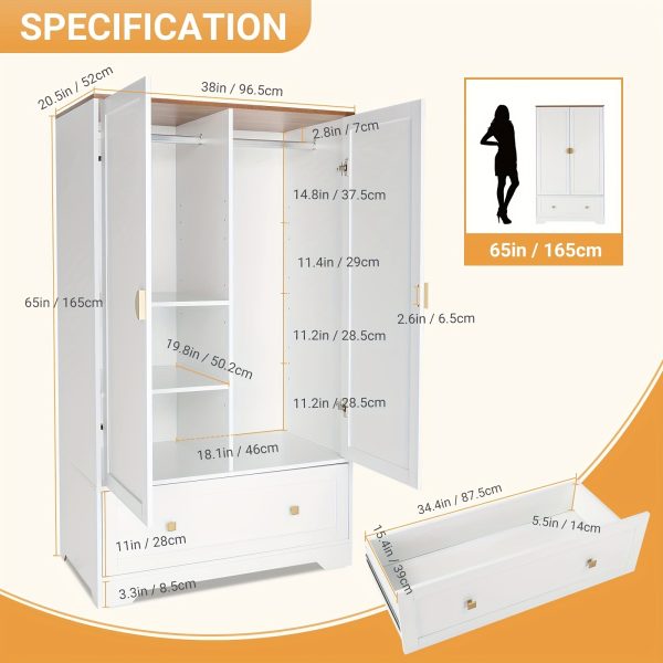 product-fancy-71013a49-5b82-4c72-88ac-8baabd0adab9 Bonnlo Freestanding Wide Armoire Wardrobe Closet with Shelves, Hanging Rod And Drawers for Bedroom