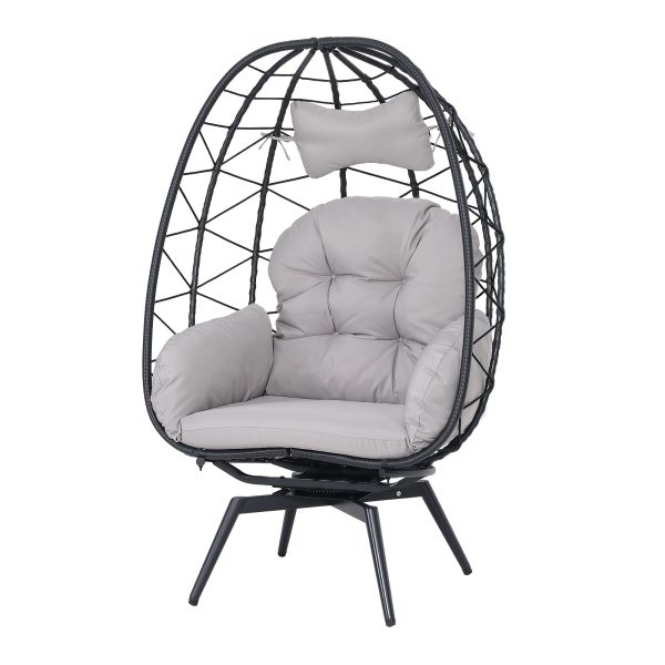 Egg-Shaped Chair That Rotates 360 Degrees, Made of Outdoor Rattan, Featuring Plush And Thick Cushions, with Adjustable And Sturdy Legs, Perfect for Outdoor Settings Like Poolside