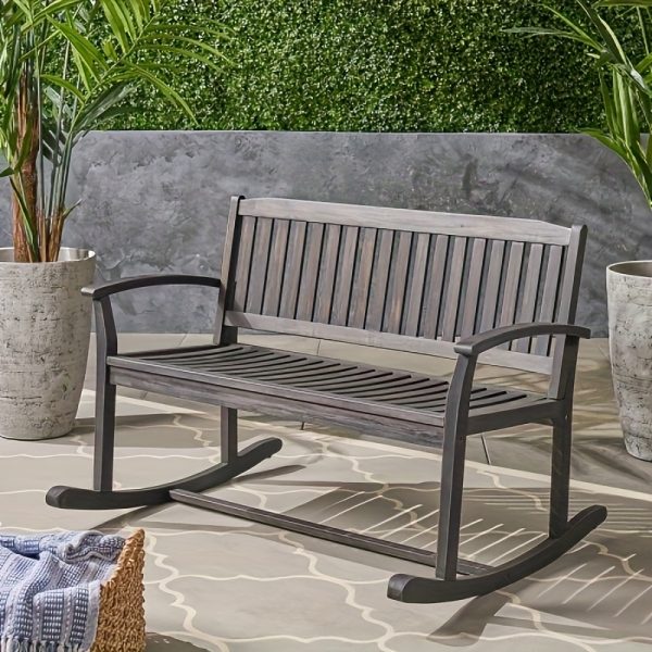 product-fancy-711d7083-3abf-4dd1-aa2b-8ca3fea53992 Outdoor Wood Garden Bench, 50" Solid Wood Patio Park Bench with Dense Slatted Backrest & Seat, Curved Armrest, Large Wooden Loveseat Bench for Deck, Porch, Poolside, Yard & Balcony