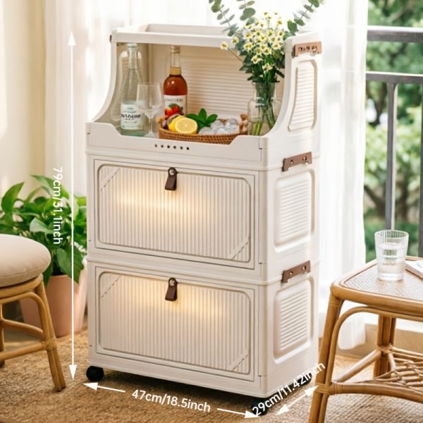 product-fancy-71211533-83f2-4f75-92a4-42c1e7027e6a 6/5/4/3-Tier Small Apartment Suitable for bar Cabinet, for bar Furniture Set Combination, Cream Foldable Rolling Storage Cabinet, Floor-Standing Stackable Organizer, Top Open Multi-Drawer Unit, Suitable for Bar, Coffee Corner, Kitchen, Living Room