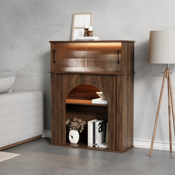 product-fancy-71371927-15de-4b94-8f1b-c903c2b0b66b Contemporary Storage Unit Featuring Two Shelves And One Compartment, a Display Cabinet with a Glass Door, a Bookshelf with Sleek Handles, Suitable for The Living Room, Office, And Entryway, Stylishly Designed in Brown