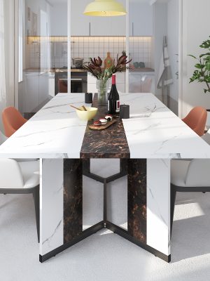 Waterproof and Scratch-Proof Dining Table - Luxurious 71-Inch Large Rectangular with Marble-Color Wood Top - Adjustable V-Shaped Legs for 4-7 People - Ideal for Family Dinners, Office, Kitchen, Living Room