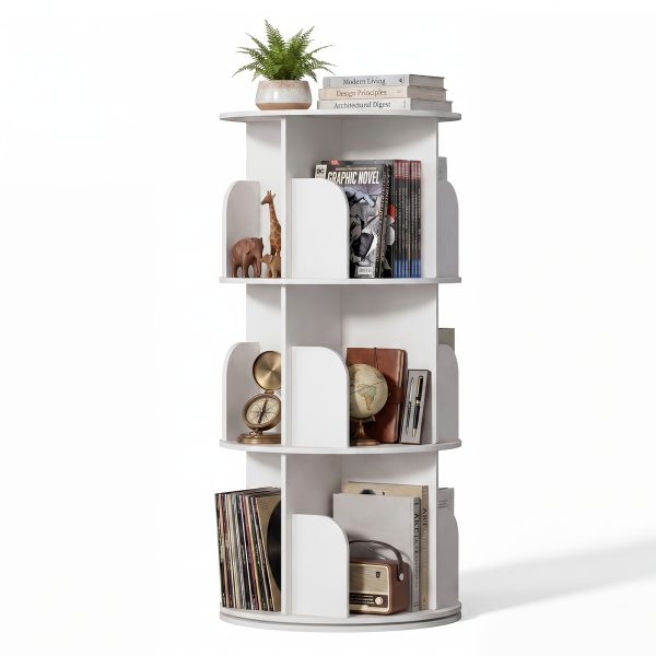 product-fancy-71629cbc-7b38-4e0a-a568-79dc45fb6ede 3/4/5 Tier Rotating Bookshelf, 360° Spinning Bookcase for Small Spaces, Vertical Corner Storage Organizer Display Rack for Bedroom Living Room, White