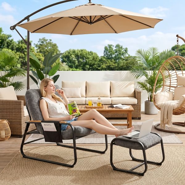 product-fancy-716a687b-c5aa-43c3-9202-22e121d55267 Outdoor Terrace with Footstool Rocking Chair, Oversized Papasan Chair with Cushion for Comfortable Reading, Suitable for Deck/Garden/Terrace/Camping, Outdoor Terrace Furniture. Beige