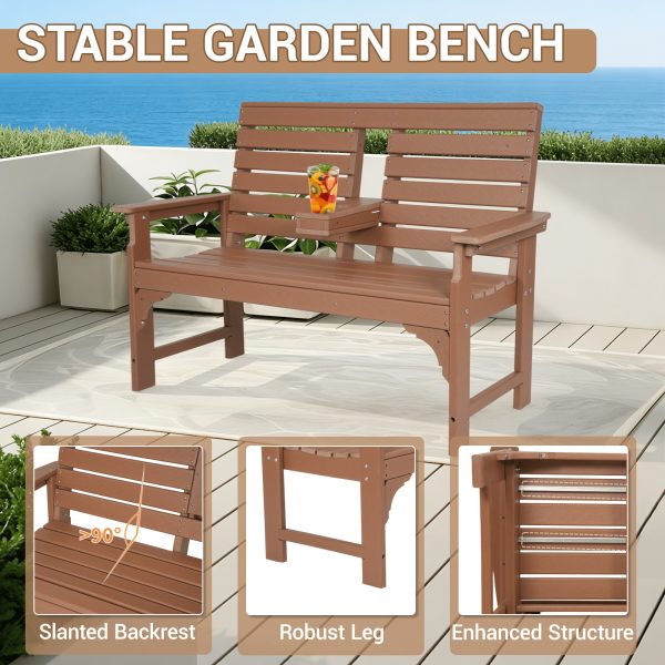 Patio Bench Designed for Two, Featuring Cup Holders And Made from HDPE, Ideal for Gardens And Porches, with Resistance to Fading And Rotting