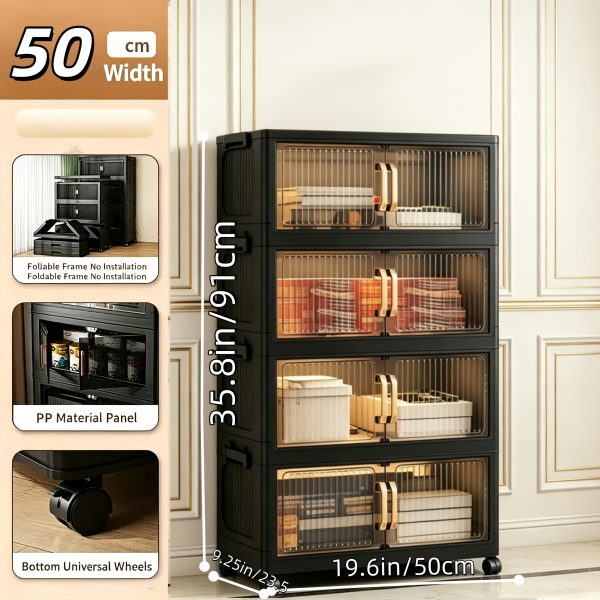 product-fancy-71b076ee-e250-4ca1-9f0d-12f26f74c563 No Assembly 2/3/4/5 Tier Foldable Stackable Storage Cabinet, 44.29 Inch Large Capacity Modular Organizer Box with Lid, Rolling Wheels & Magnetic Double Door, Space Saving Portable Multi-Layer Storage Unit, Easy Setup Household Storage Container