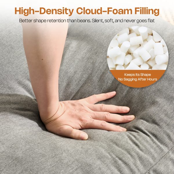 39" Patio Bean Bag Chair with Movable Ottoman, Comfy Chaise Lounge with Foot Rest, High-Density Foam Accent Reading Chair, Modern Single Sofa Couch for Garden, Deck, Balcony, Outdoor Polyester Fabric Beige Leisure Chair for Small Space Relaxing