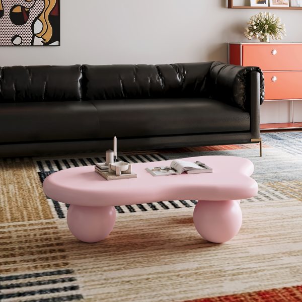 product-fancy-71f51a25-1f9a-4c88-ae02-a3d2a29cdf9f 40 Inch Cloud Shaped Coffee Table with 3 Ball Legs Modern Irregular Accent Table White Top Black Legs Sturdy MDF Construction Smooth Curved Corners Child Pet Friendly Easy Assembly Spacious Surface for Living Room Bedroom Apartment Home