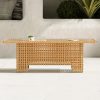[Outdoor Wicker Table] Extendable Outdoor Wicker Coffee Table Measuring 51.25 Inches in Length And 27 Inches in Width, Featuring a Luxurious Brown Woodgrain End That Offers a Natural Feel And Outstanding Durability