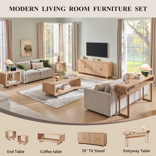 70'' Modern TV Stand, Entertainment Center with Adjustable Shelves, Curved Profile Design, Media Console for Living Room
