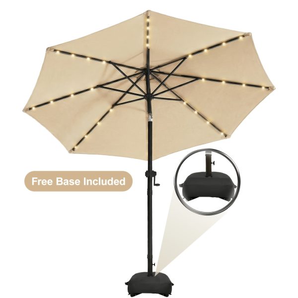 product-fancy-7211c189-7de3-4f0d-a75f-759c96ebca29 Solar 9ft Market Umbrella with Base, Deluxe 32 LED Lighted Patio Umbrella, Patio Umbrellas Outdoor Table Umbrella with Ventilation, Solar Umbrella with Push Button Tilt/Crank for Garden, Deck, Backyard, And Pool