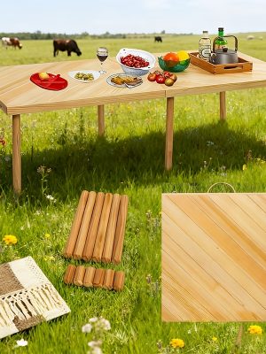 Foldable Beach Picnic Table, 60-inch Low-profile Wooden Portable Bohemian Style Travel Picnic Table, Suitable for Picnics, Beach, BBQ, Camping, Parties, Outdoor Dining, Gardens, And Other Indoor And Outdoor Occasions