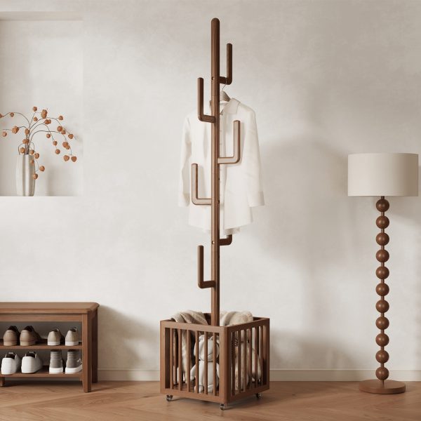 product-fancy-7275f735-211a-4222-a90e-4c2741095bde Solid Wood Coat Rack Stand Hanging Clothes Rack with Storage Basket Storage Function Home Decor Free Shipping