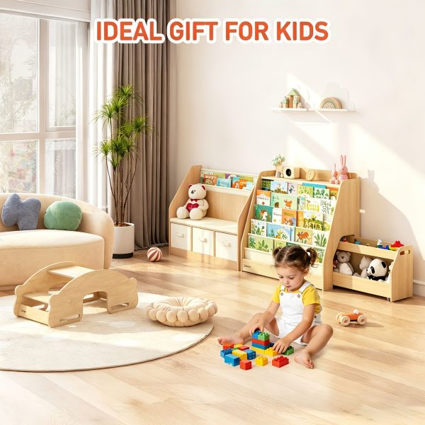 product-fancy-72a065ed-5eed-4432-89e8-d82181cca891 Triple Combination And Book Storage Organizer With Wheels - 5-tier Bookshelf + Mobile Storage Cart With Hidden Drawers, Space-saving Wooden Storage Cabinet, Suitable For Bedrooms, Playrooms, And Nurseries.
