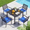 5pcs Outdoor Dining Set, Wood Grain Square Outdoor Patio Table And Chairs Set, Metal Dining Set with With 4 Spacious Dining Chair, All Weather Patio Furniture Set for Deck Garden