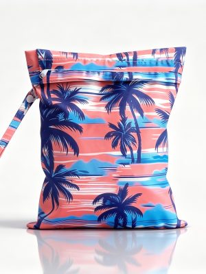 Reusable Wet Storage Bag with Tropical Palm Print Pattern, Designed for Diaper Storage. Dimensions: 9.84in*12.2in. Perfect for Storing Swimwear, Travel Essentials, Beach Items, and Pool Supplies. Ideal for Themed Gifts and Holiday Presents