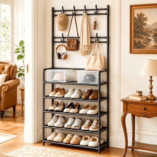 product-fancy-72fea803-6d25-4533-b333-f3c2ba38fd5d 5-Tier & 3-Tier Multifunctional Storage Rack, Entryway Organizer for Shoes & Hats, Ideal for Home, Living Room, Dorm, with 10 White Shoe Storage Bags Included