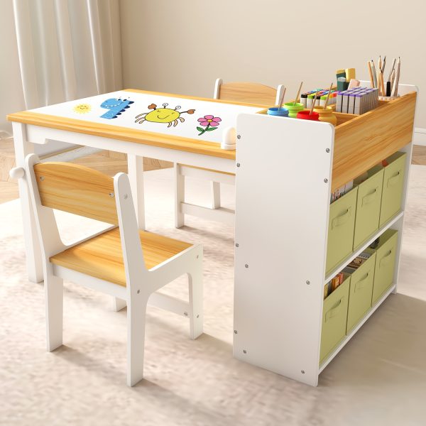 product-fancy-73057ebf-412e-40d9-bcc4-5986231ddce3 Children's Folding Art Desk & Chair Set with Storage Box & Tissue Holder - Wooden Table and Chair Suitable for, Assembly Compact Folding for Room, Playroom, Learning Table