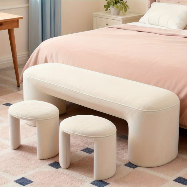 product-fancy-7309002f-2360-4f19-a53f-11be99d67d76 53 Inch Long Bedroom Bench with 2pcs Step Stools, Nesting Ottoman Bench Set, Padded End Of Bed Bench Modern Upholstered Bench for Living Room, Entry, Porch