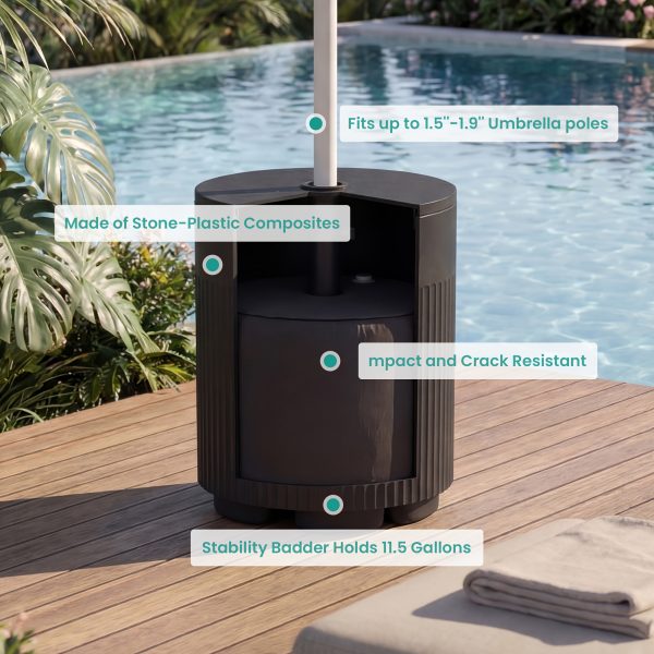 product-fancy-73122fe3-e967-4c6e-90e3-4dbfdc655a67 14.6in Patio Umbrella Base Side Table, Black Outdoor Umbrella Stand with Tabletop - 2-in-1 Heavy Duty Umbrella Holder And Accent Table for Garden, Deck, Poolside, Beach