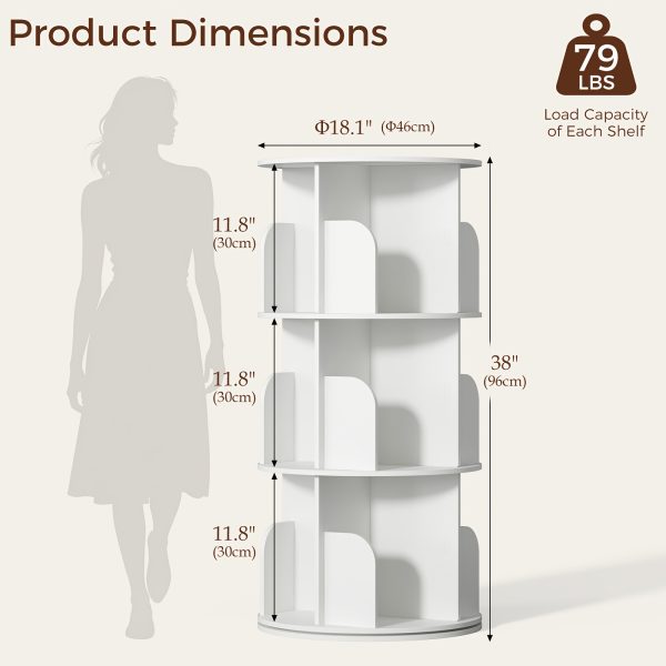 product-fancy-73299cba-35ad-4e97-a5cf-75e447482ec8 3/4/5 Tier Rotating Bookshelf, 360° Spinning Bookcase for Small Spaces, Vertical Corner Storage Organizer Display Rack for Bedroom Living Room, White