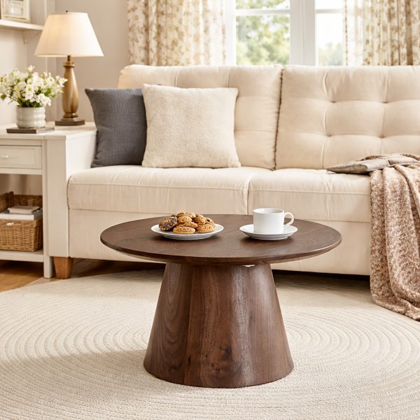product-fancy-732d35b2-d90b-4ee0-b031-9d3f40891b45 Round Coffee Table 23.6 Inch Modern Minimalist Small Space-Saving Low Table with Smooth Tabletop & Engineered Wood/MDF Top, Suitable for Living Room, Bedroom, Apartment, Office - Assembly Compact Circular Furniture for Small Spaces