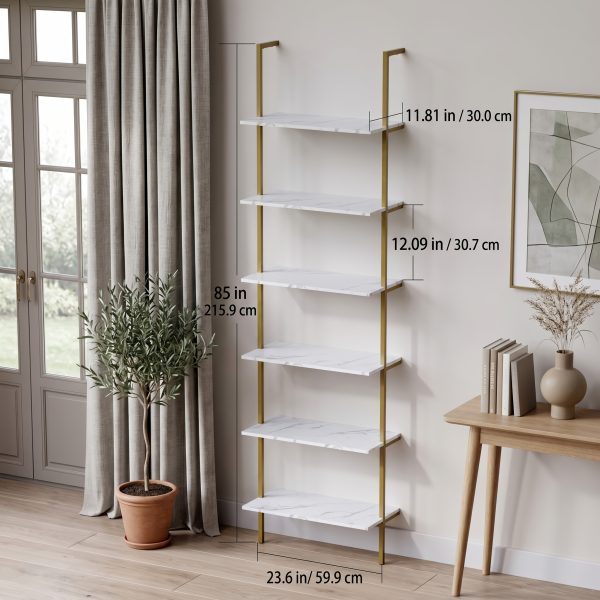 product-fancy-7343b507-876b-48f1-810c-3c777aba12ab 6 Tier Industrial Wall Mounted Shelves, White Faux Marble Floating Shelves, Open Storage Display Plant Rack for Living Room Kitchen Bedroom Office