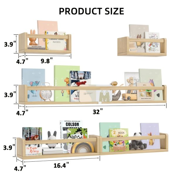 product-fancy-738cf8ce-a442-475e-b459-459d865e4cf1 5pcs White Nursery Bookshelves Set - DIY Floating Shelves with 5-Tier Storage (32in, 2x16.5in, 2x10in) - Wall-Mounted Kids Room Shelving Suitable for Nursery, Room, Kids' Room - Easy Assembly, Space-Saving Bookcase