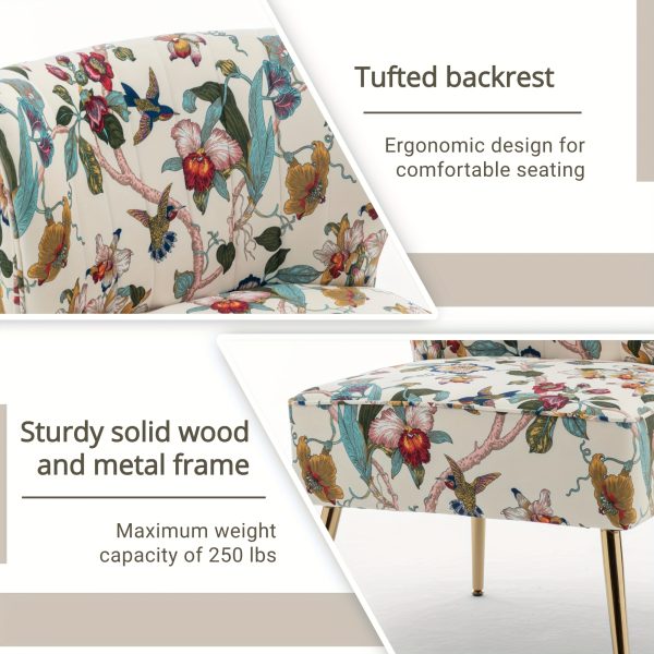 product-fancy-73f5f923-a2f2-4c84-9b5a-fffe471851f0 Armless Accent Chair with Golden Metal Legs, Modern Comfy Tufted Living Room Chair, Velvet Upholstered Floral Side Chair, Mid Century Slipper Chair for Bedroom, Flower Print