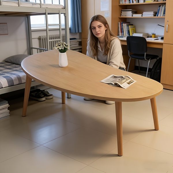 product-fancy-740bf705-cf07-4ca9-8ec2-08167fbece53 Natural Wood Grain Oval Coffee Table, Irregular Solid Wood Top Shows Unique Beauty. Slim Legs Create Lightweight Visual. Cozy Companion for Living Room Reading Nook. Holds Vase And Magazines Displaying Lifestyle. Modern Minimalist Home Core Piece